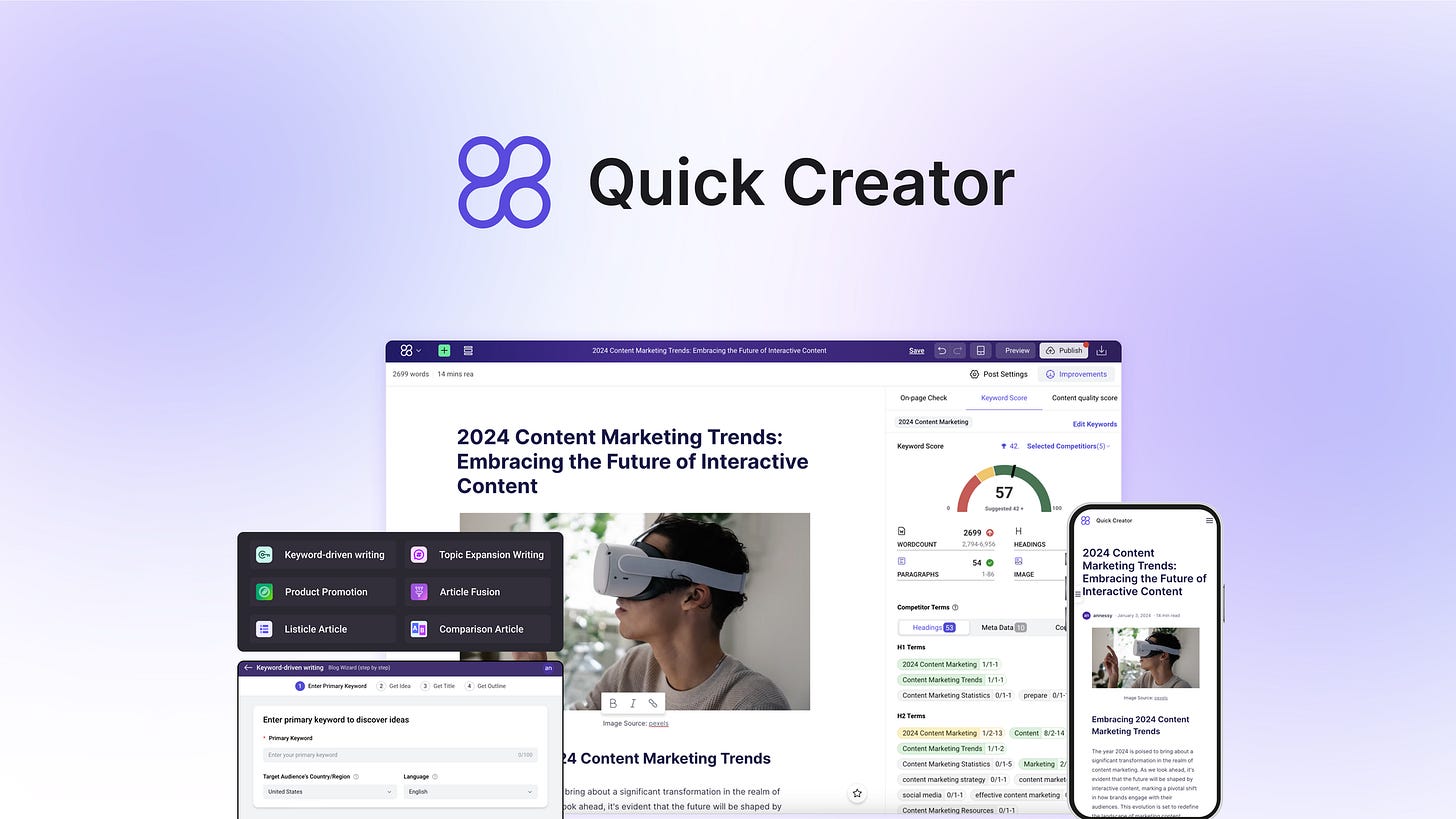 Quick Creator - Boost your blog visibility with AI | AppSumo