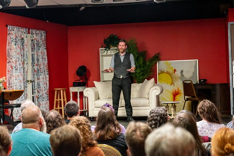 Father Nathan Monk captivates his audience with tales of growing up, chapters of his life, and the road to the Broom of Doom tour