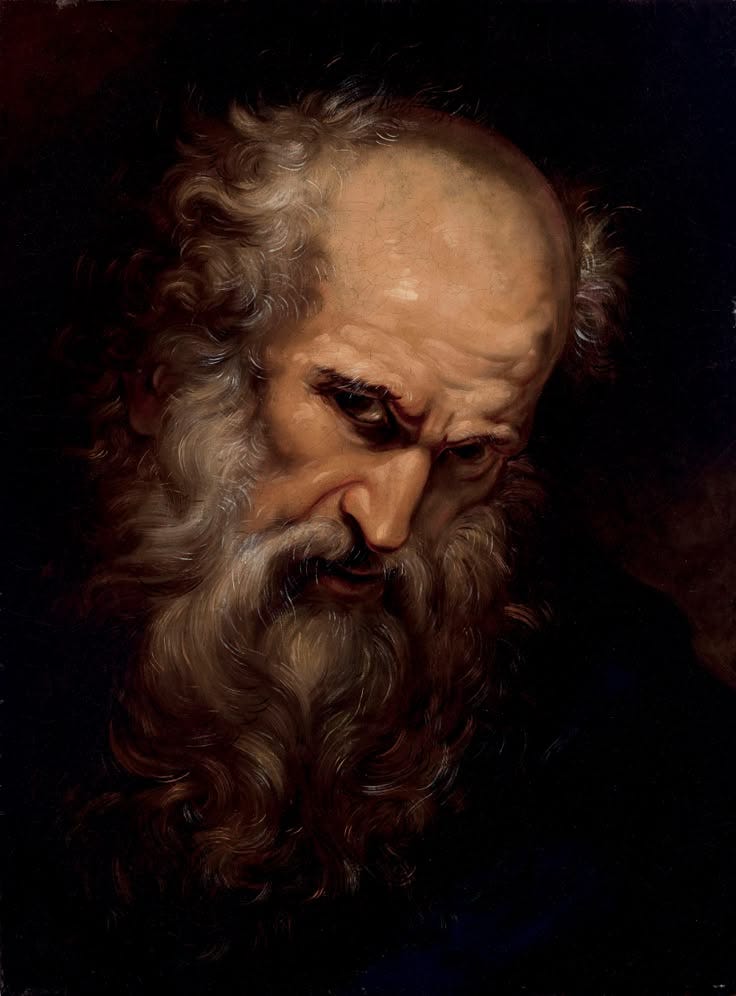 This may contain: a painting of an old man with long hair and beard This may contain: a painting of an old man with long hair and beard