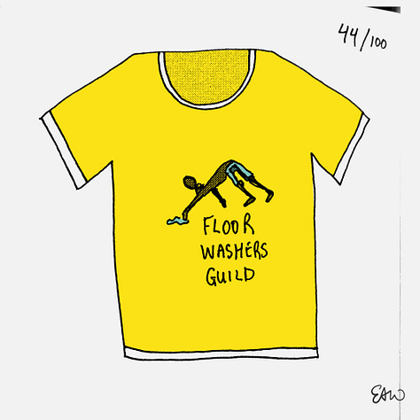Thumbnail sktches of t-shirt concepts coloured in a limited palette