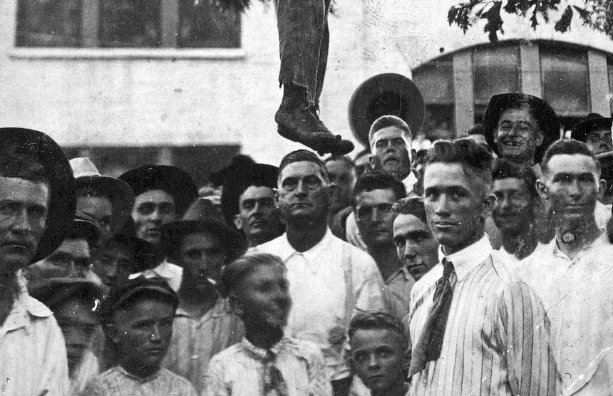 A postcard dated August 3, 1920, depicts the aftermath of a lynching in Center, Texas, near the Louisiana border. According to the text on the other side, the victim was a 16-year-old boy. A postcard dated August 3, 1920, depicts the aftermath of a lynching in Center, Texas, near the Louisiana border. According to the text on the other side, the victim was a 16-year-old boy.