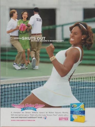 2010 Tampax Tampon - Tennis Star Serena Williams - Mother Nature- Print Ad Photo - Picture 1 of 1