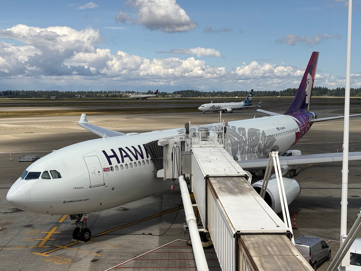 Hawaiian Airlines A330 tall set for the Seattle-Narita inaugural flight.