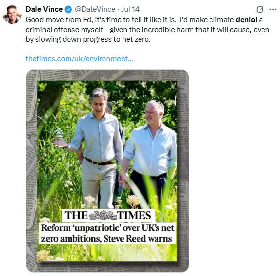 Figure 2 - Dale Vince Calls for Climate Denial to be Criminal Offence