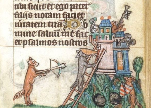 Medieval manuscript marginalia drollery