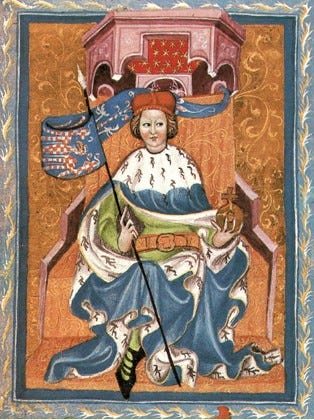 Ottokar II, King of Bohemia, taken from https://de.wikipedia.org/wiki/Ottokar_II._P%C5%99emysl#/media/Datei:PO2jakomormarkrabe.jpg
