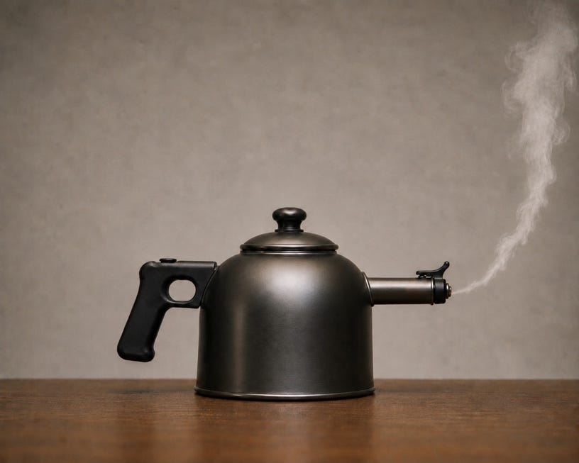 Minimalist kettle with rising steam