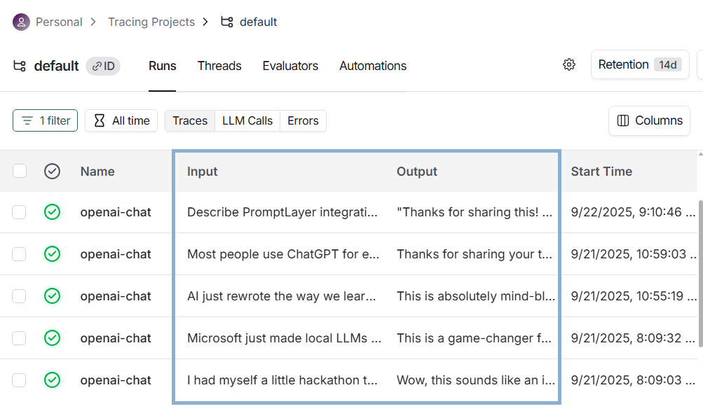 LLM traces in LangSmith