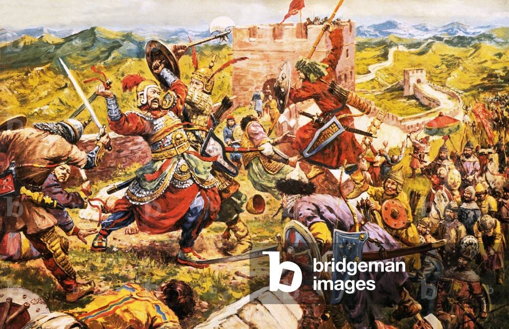Image of Mongol soldiers breaking through the Great Wall of China by  Doughty, C.L. (1913-85)