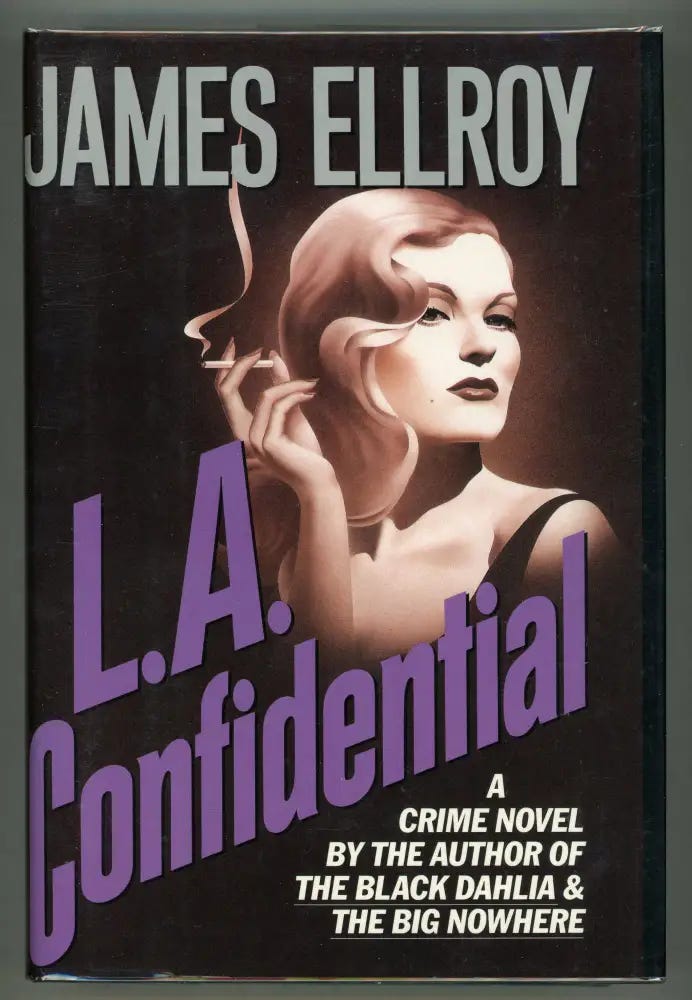 The cover to James Ellroy's "L.A. Confidential," featuring a blonde lady smoking