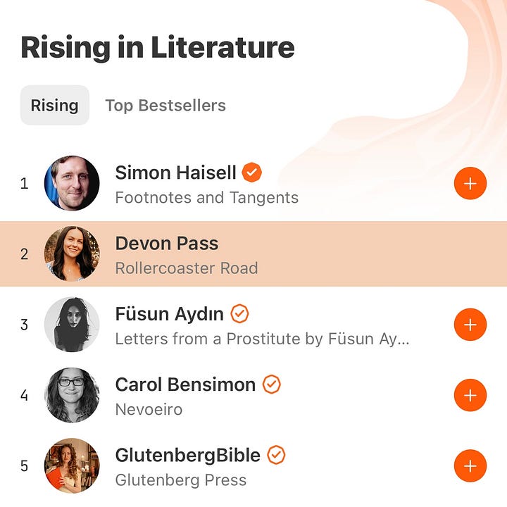 Rollercoaster Road is a Substack Bestseller. Rollercoaster Road is number two on the Rising in Literature list.