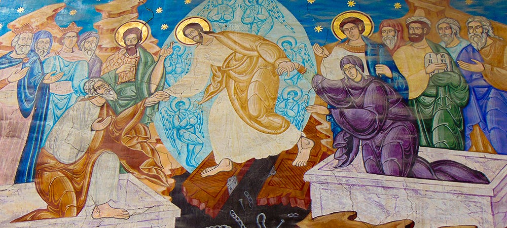Jesus trampling the gates of hell.