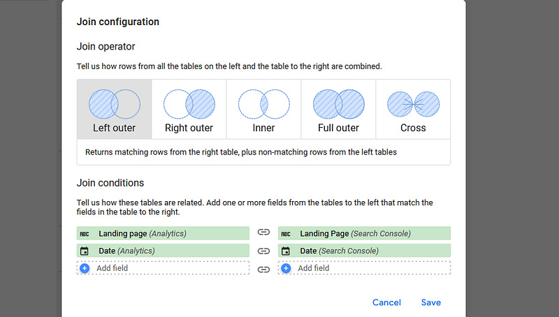 Looker Studio Search Console Analytics join