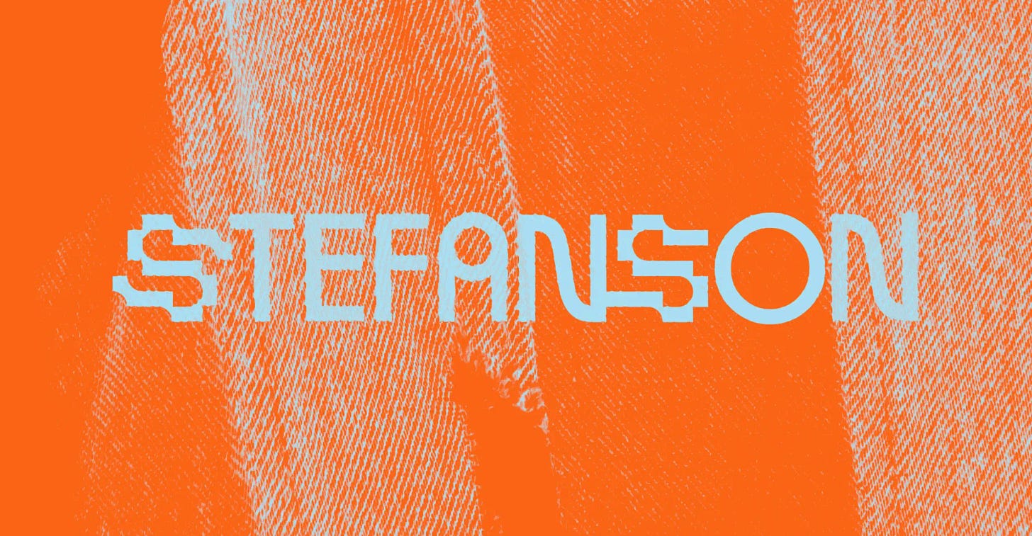 Stefanson logo, on an abstract orange background