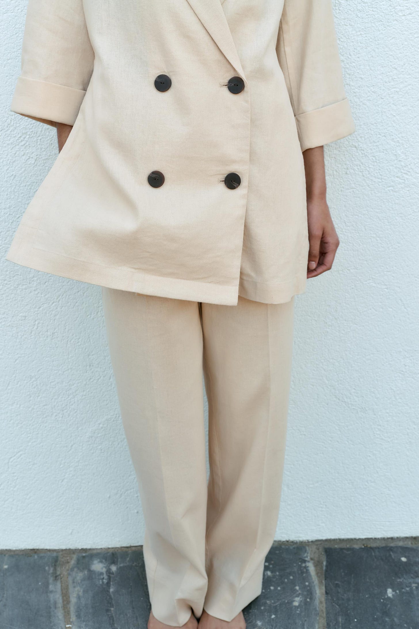 WIDE-LEG LINEN-BLEND TROUSERS