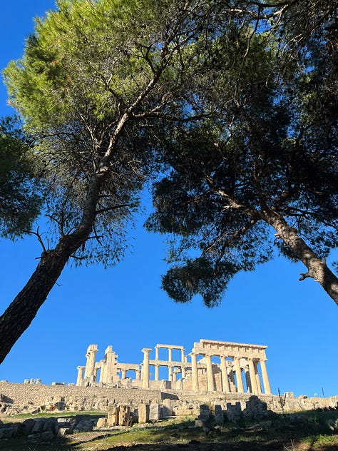 Aegina's blues from high noon to evening, Temple of Aphaia