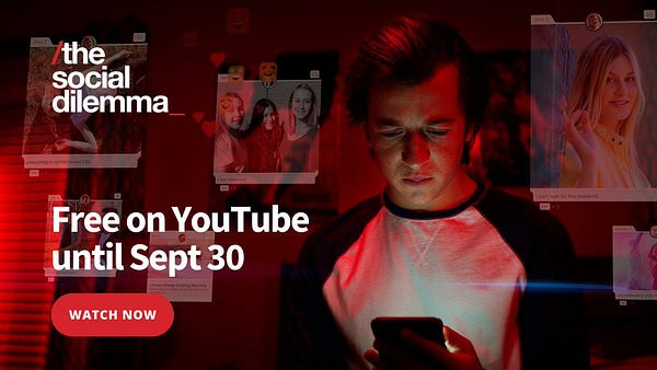 The Social Dilemma film is now free on YouTube until Sept 30. Click to watch now. 