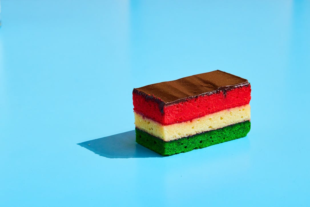 A spin on the rainbow cookie at Ciao Gloria. A spin on the rainbow cookie at Ciao Gloria.