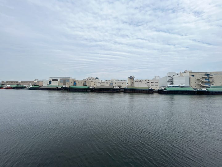 Pictures of barges in Kobe port area