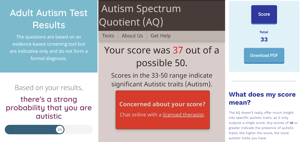 Three autism test results