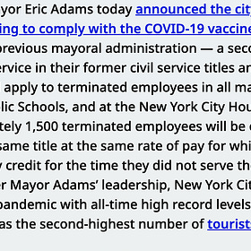 Adams Offers Reinstatement for Fired City Workers, but Questions on Details Remain