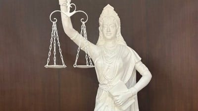 The new Lady Justice statue in the Supreme Court has shed its blindfold (X/@BimalGST)