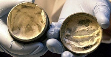 Roman pot containing 2,000-year old cream or ointment, complete with finger prints Roman pot containing 2,000-year old cream or ointment, complete with finger prints