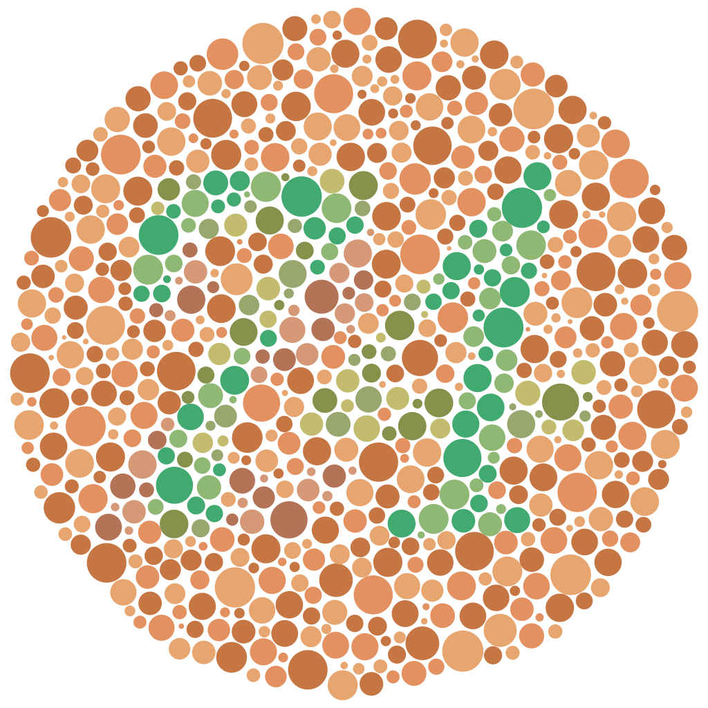 Ishihara Test, an array of dots in different colors and sizes Ishihara Test, an array of dots in different colors and sizes