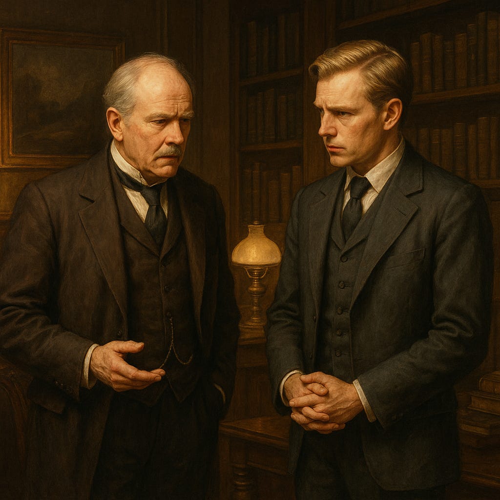 BAron Moxham and Lord Bruce are in the study