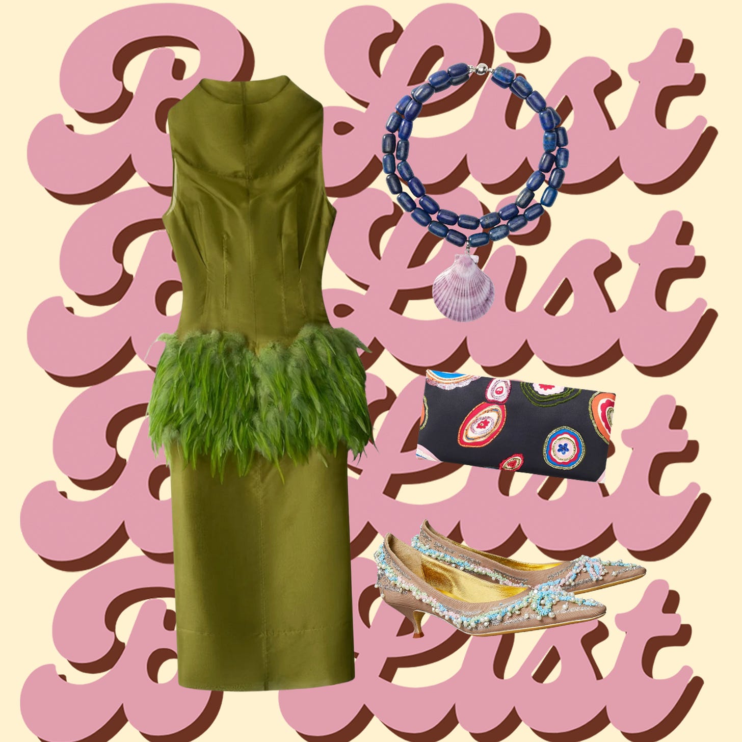 green dress with fun accessories