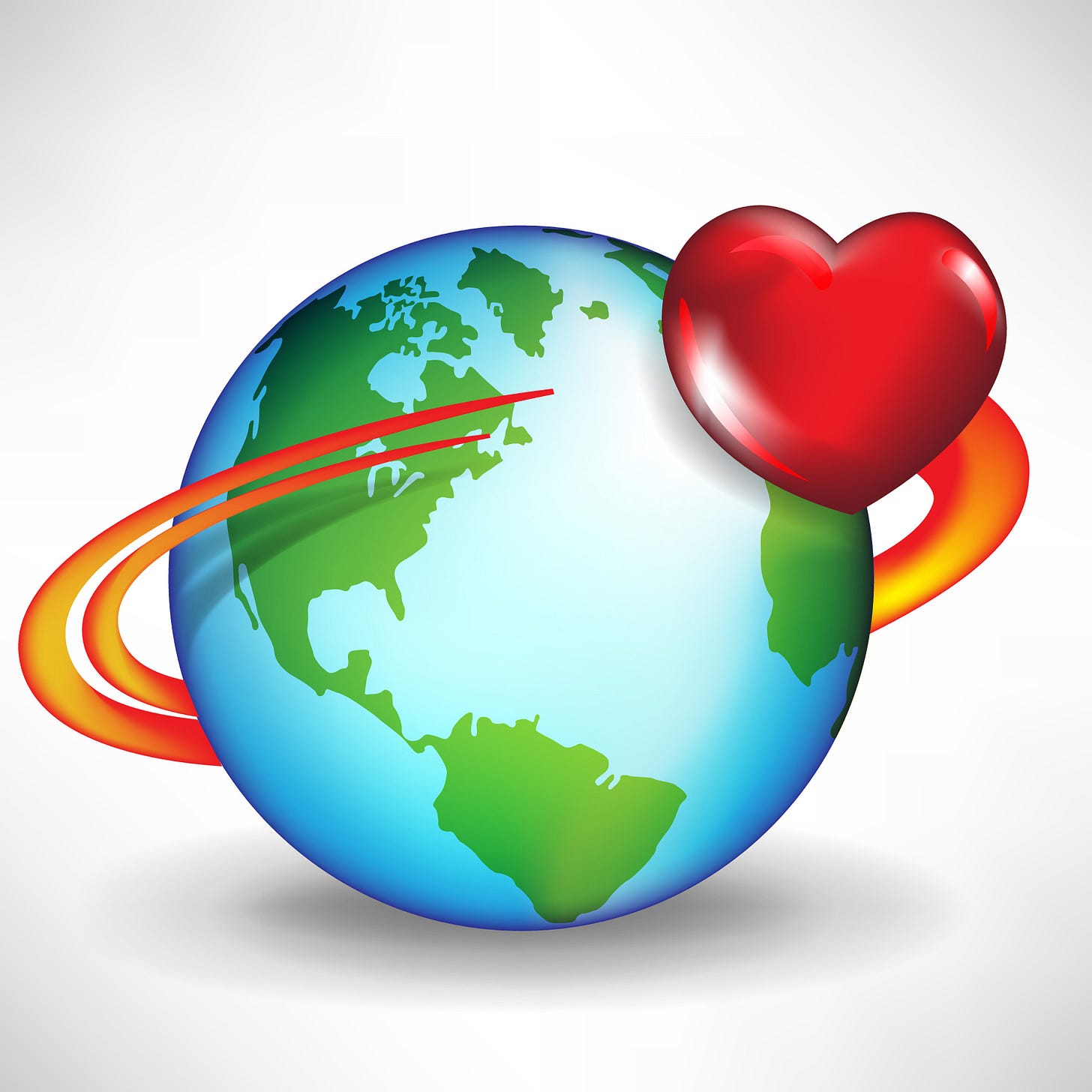 Earth with a few rings of love and heart around it