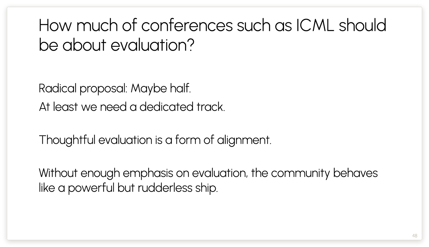 How much of conferences such as ICML should be about evaluation? How much of conferences such as ICML should be about evaluation?