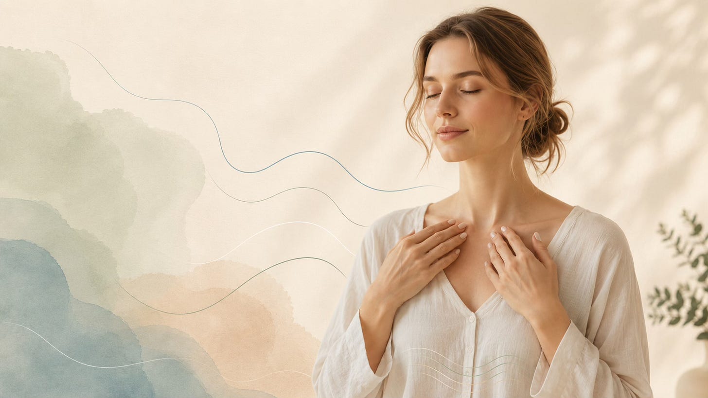 Clinical EFT tapping and nervous-system regulation illustrated through a calm woman