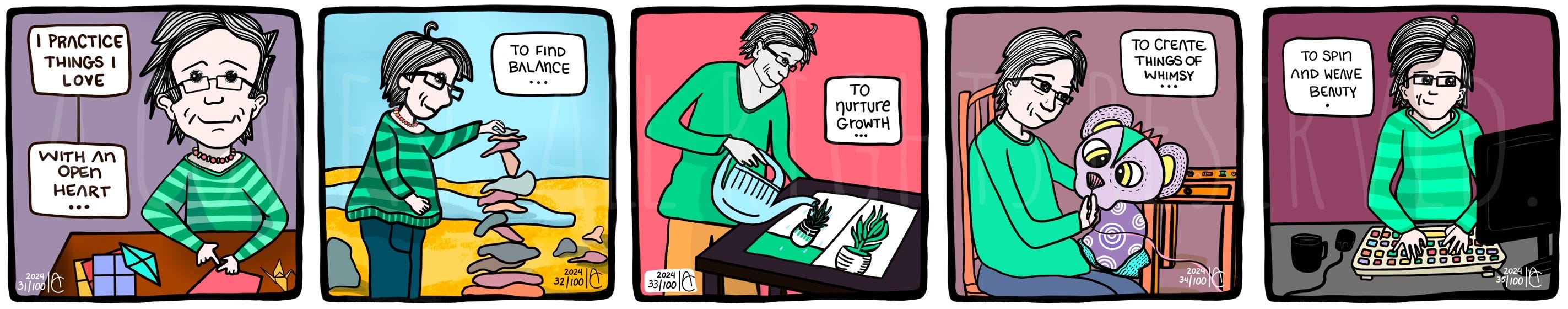 A series of five comic panels that continued a thought over several days. A series of five comic panels that continued a thought over several days.