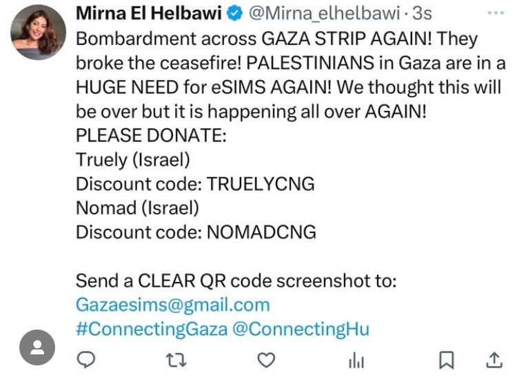 Send a clear QR code screenshot to gazaesims@gmail.com