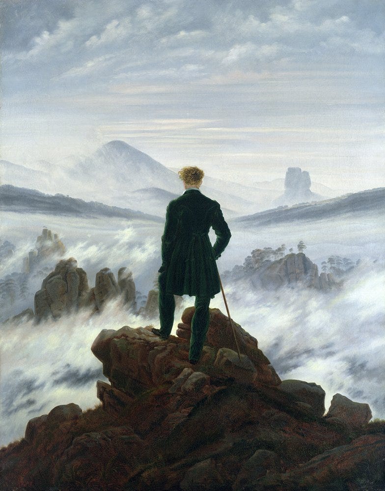 O andarilho acima do mar de nevoeiro de Caspar David Friedrich