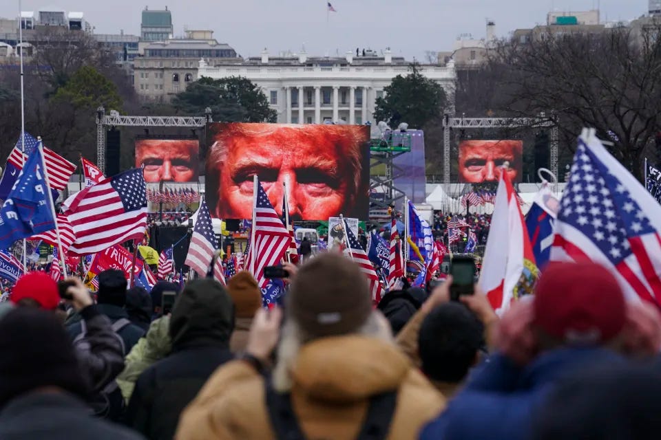 Trump supporters participate in a rally in Washington on Janury 6, 2021. (John Minchillo/AP) Trump supporters participate in a rally in Washington on Janury 6, 2021. (John Minchillo/AP)