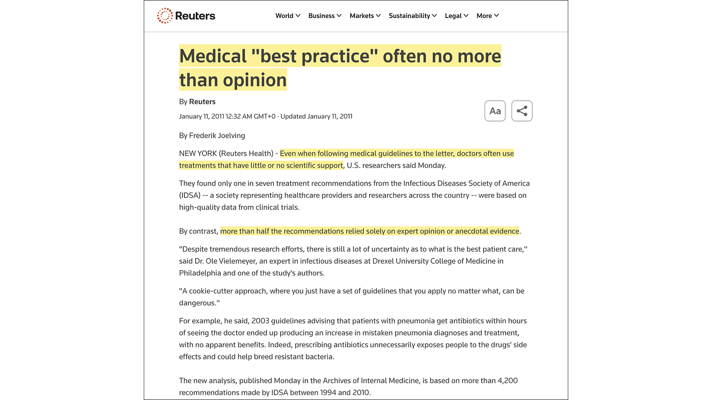 Reuters, “Medical ‘best practice’ often no more than opinion” (11 January 2011)