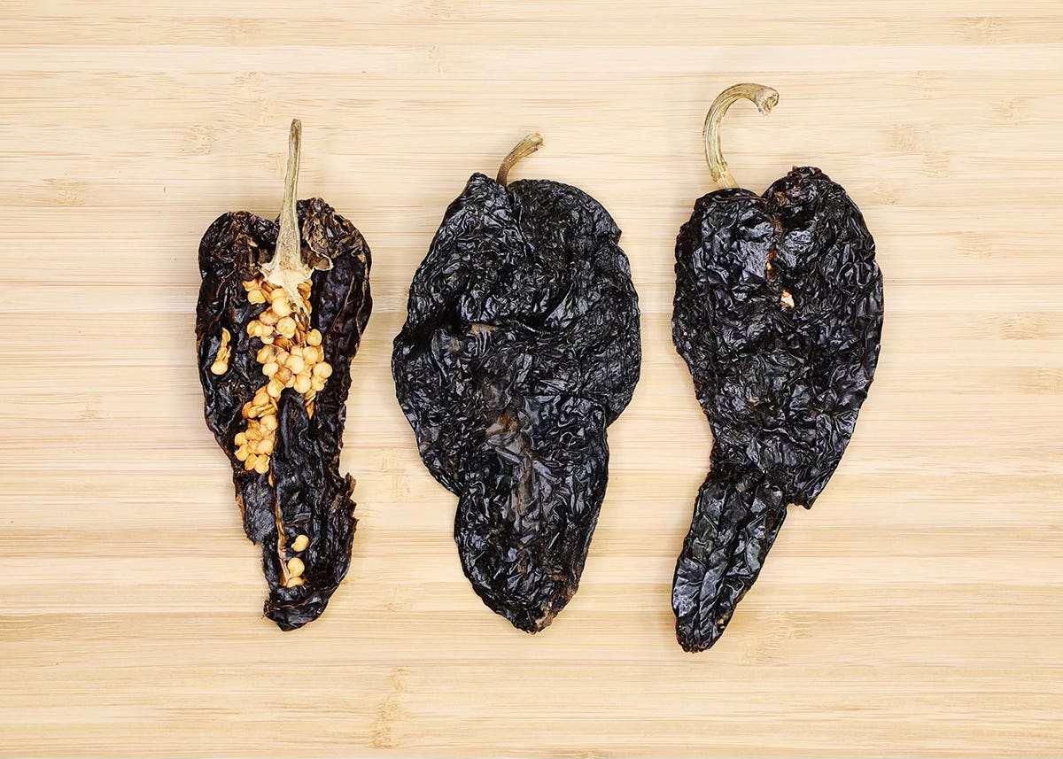 ancho chiles on cutting board