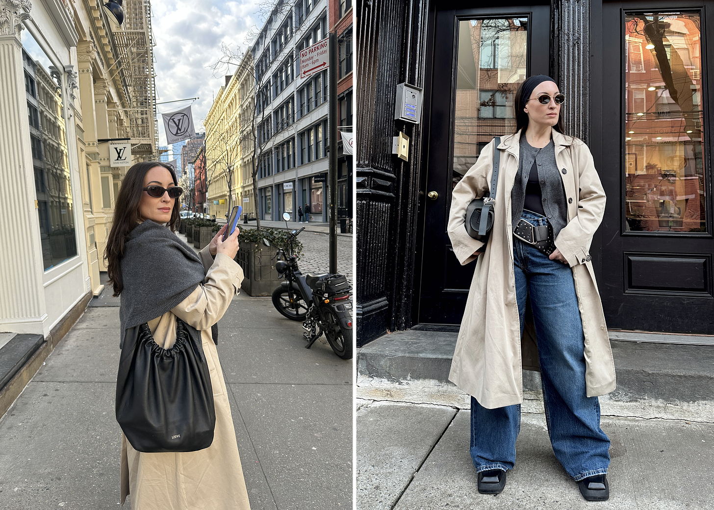 bella in a tan trench coat