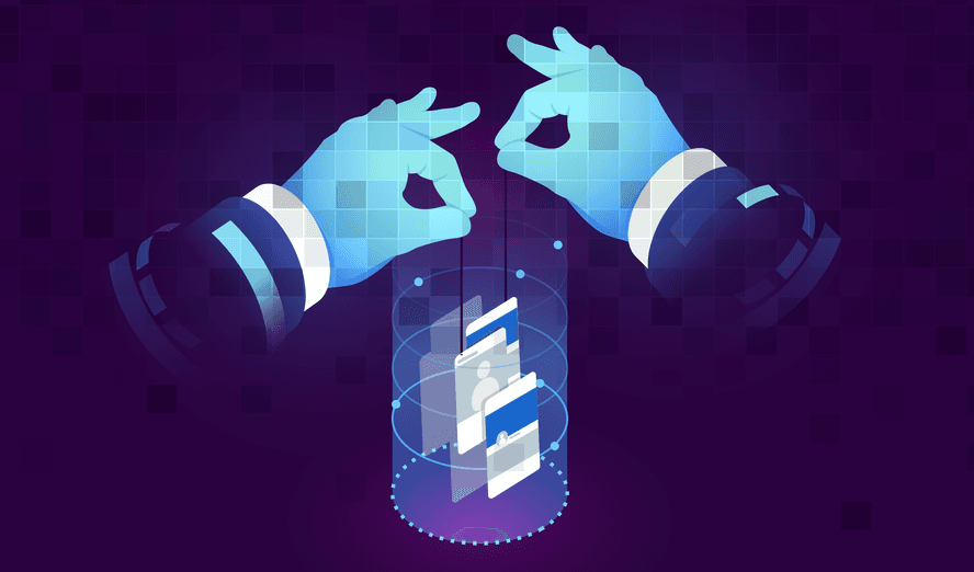 Illustration of hands puppeteering social media apps, images by fullvector/Adobe Stock and Whale Design/Getty Images