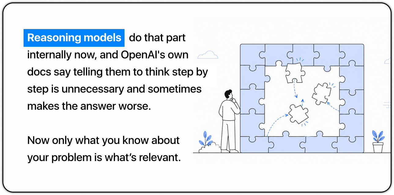 Puzzle illustration showing reasoning models solving missing pieces internally.