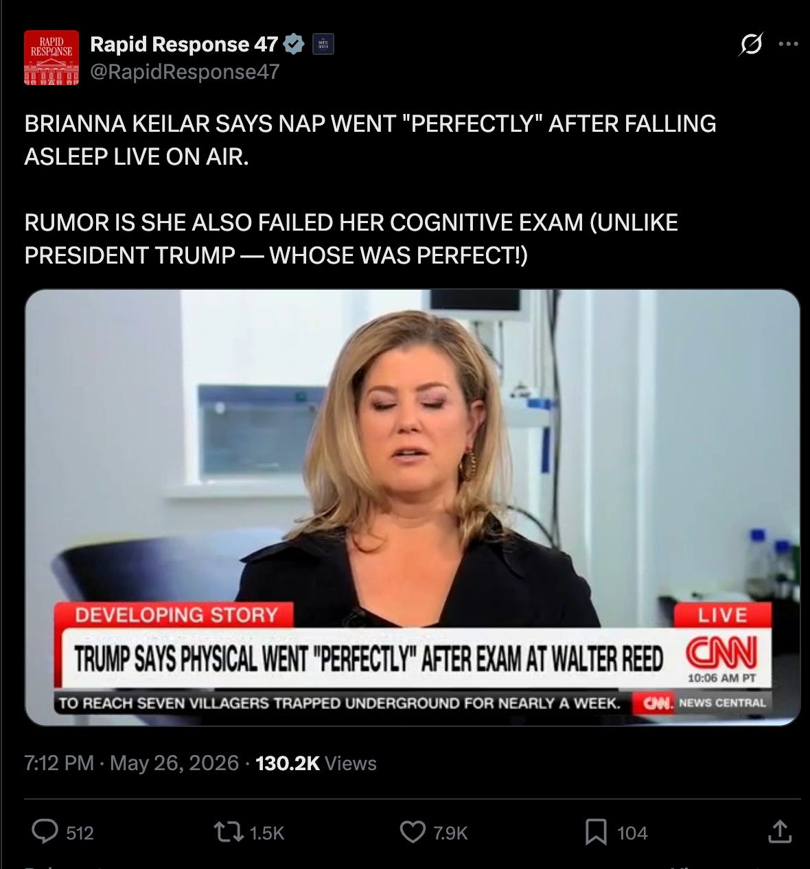 Rapid Response 47: BRIANNA KEILAR SAYS NAP WENT "PERFECTLY" AFTER FALLING ASLEEP LIVE ON AIR. RUMOR IS SHE ALSO FAILED HER COGNITIVE EXAM (UNLIKE PRESIDENT TRUMP — WHOSE WAS PERFECT!) Rapid Response 47: BRIANNA KEILAR SAYS NAP WENT "PERFECTLY" AFTER FALLING ASLEEP LIVE ON AIR. RUMOR IS SHE ALSO FAILED HER COGNITIVE EXAM (UNLIKE PRESIDENT TRUMP — WHOSE WAS PERFECT!)