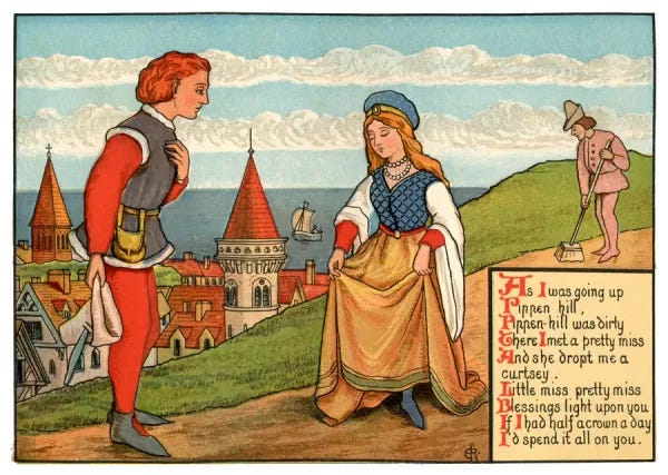  : As I Was Going Up Pippen Hill - Victorian nursery rhyme illustration