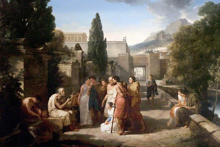 Homer Singing His Iliad at the Gate of Athens, Guillaume Lethière (c.1814); Calliope Mourning Homer, Jacques-Louis David (1812)