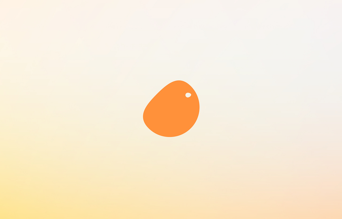 A minimalist design featuring an irregular orange blob with a small white dot, set against a soft gradient background transitioning from cream to pastel yellow.