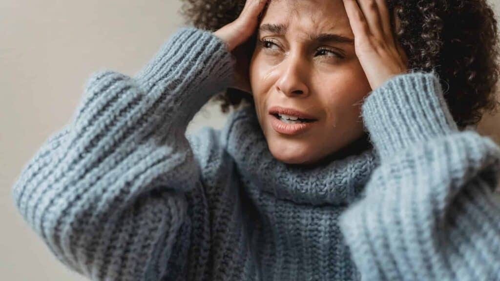 Disappointed Black Woma Crying with Hands on Head Disappointed Black Woma Crying with Hands on Head