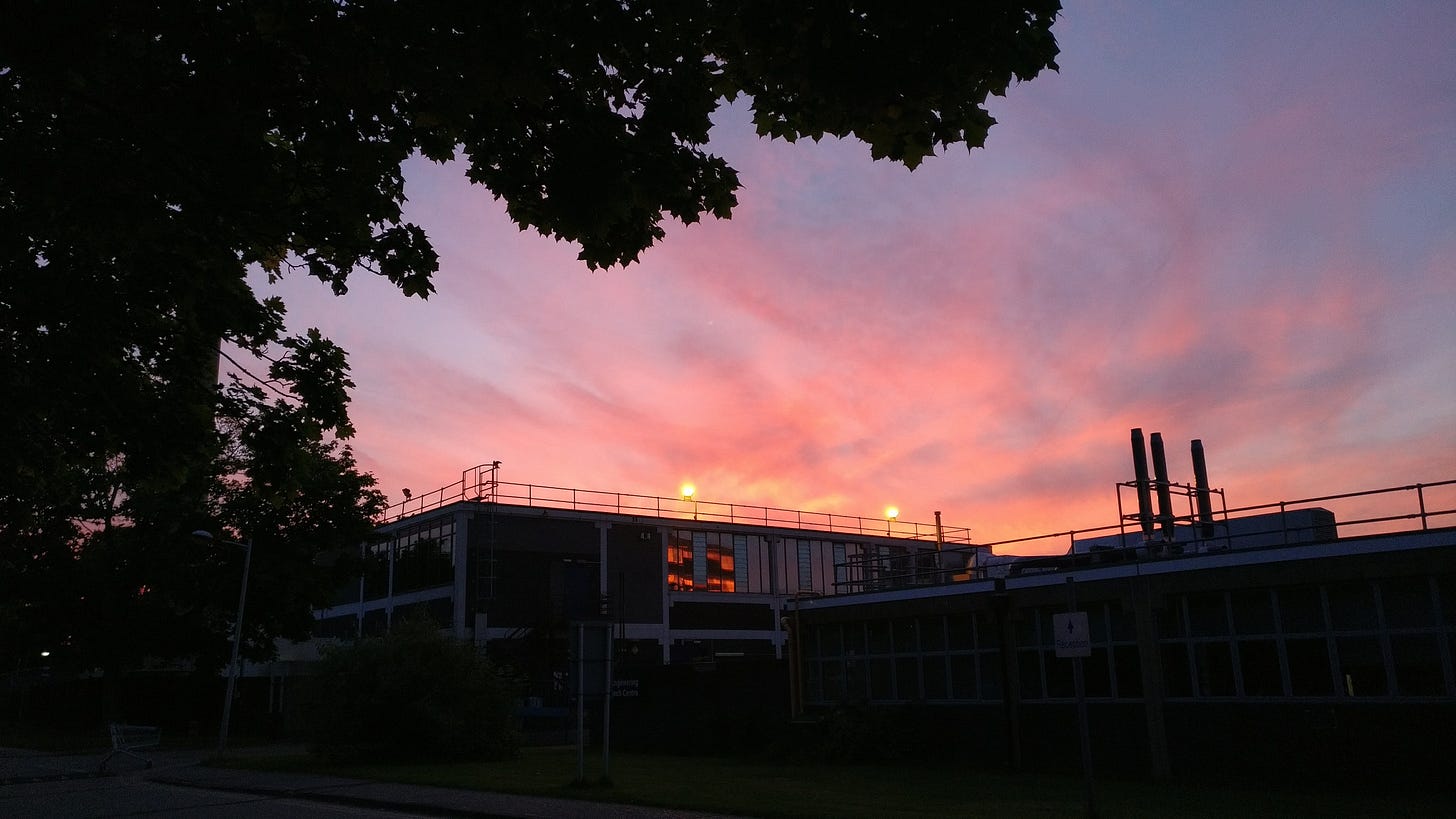 sunset over Brunel campus sunset over Brunel campus