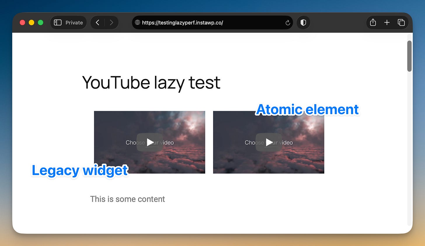 Elementor YouTube lazy loading