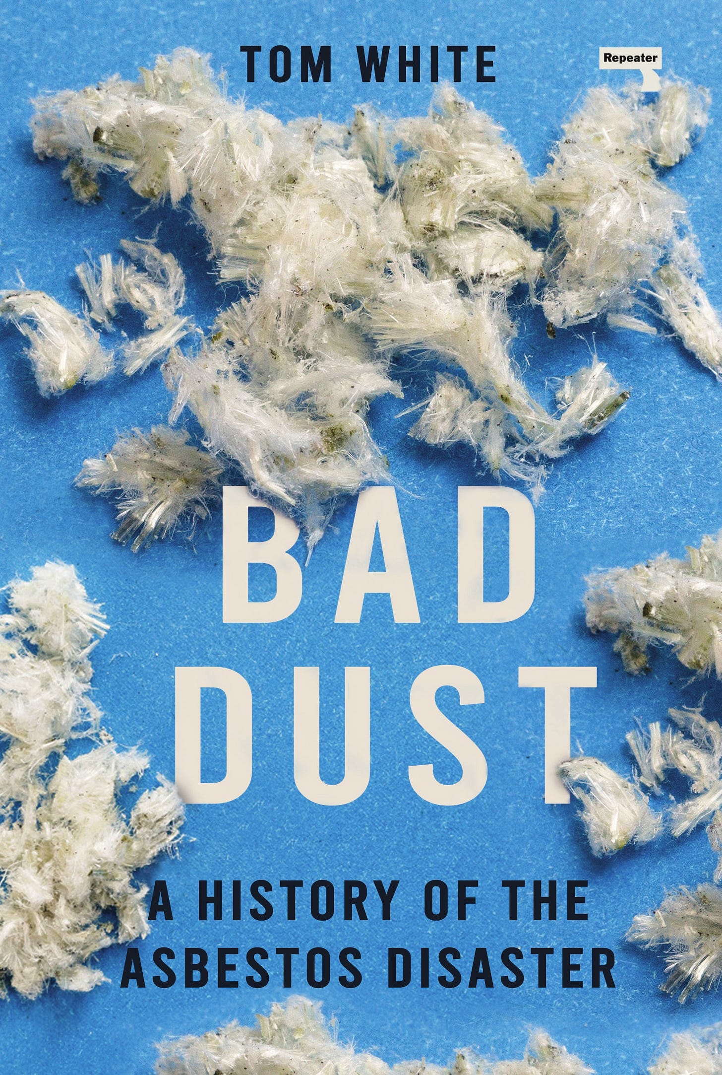 Cover of Bad Dust by Tom White, showing Asbestos against a blue background